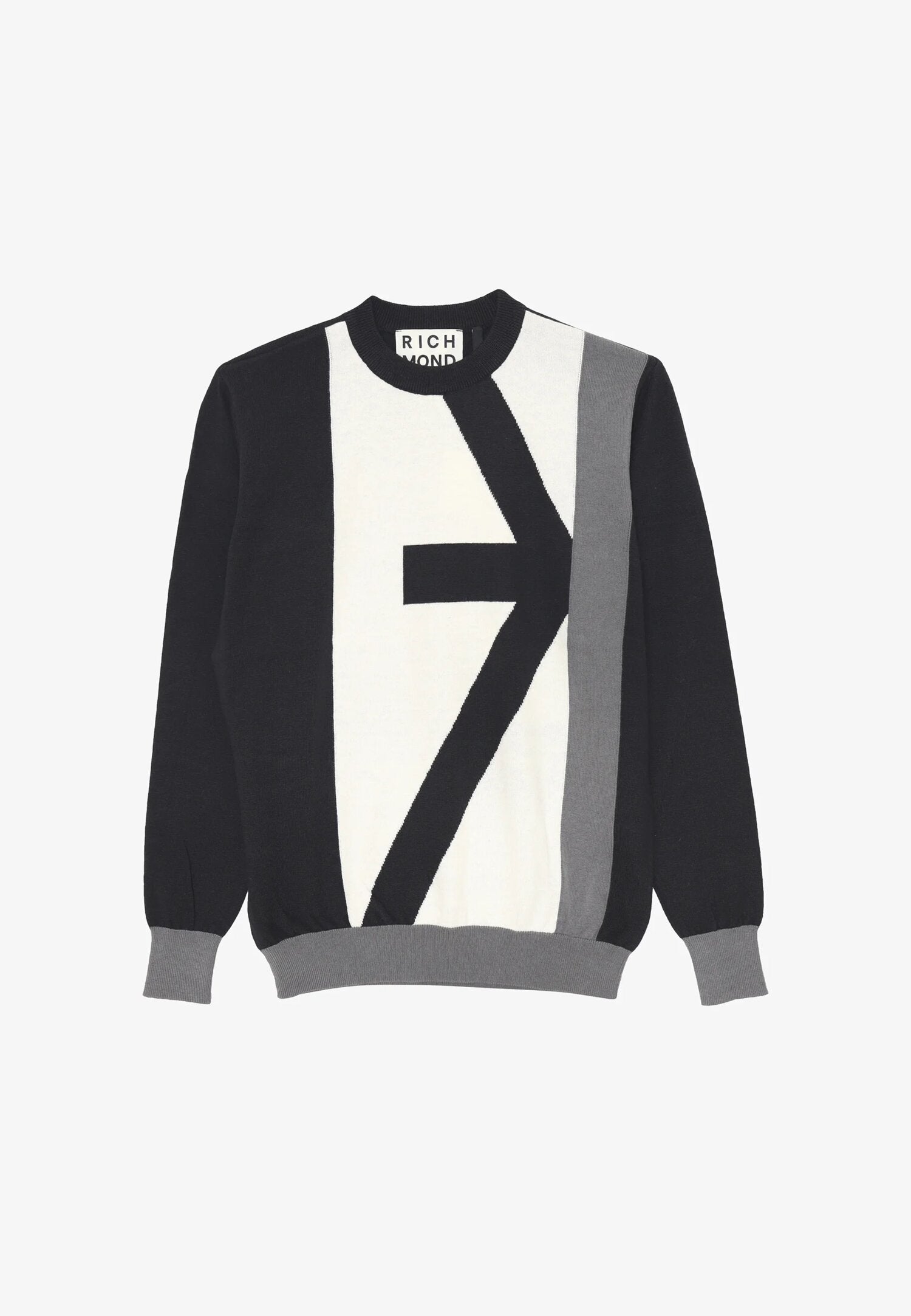 John Richmond maglione rasato uomo nero in cotone e lana con maxi logo