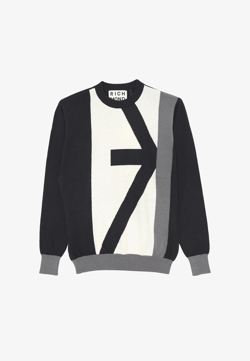 John Richmond maglione rasato uomo nero in cotone e lana con maxi logo - NERO | CammarataMode
