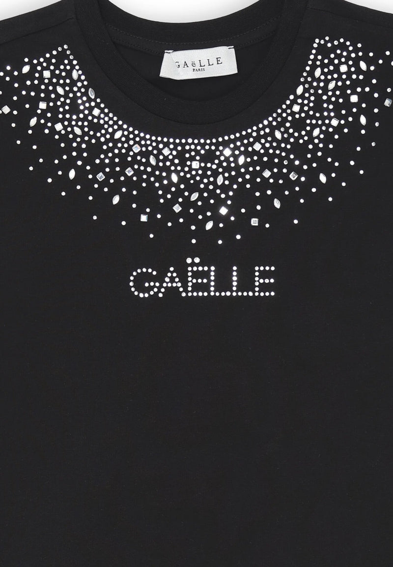 T-shirt Gaelle Paris nera con strass, bambina e ragazza - NERO | CammarataMode