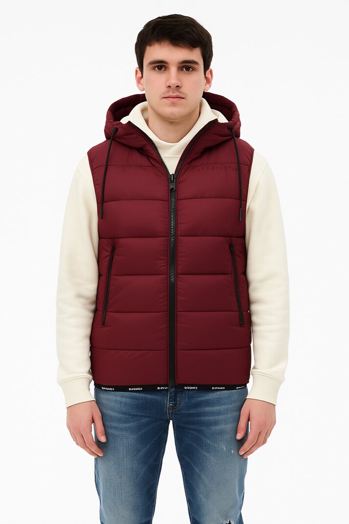 John Richmond Smanicato Bordeaux Uomo In Nylon Con Cappuccio Sportivo AI25