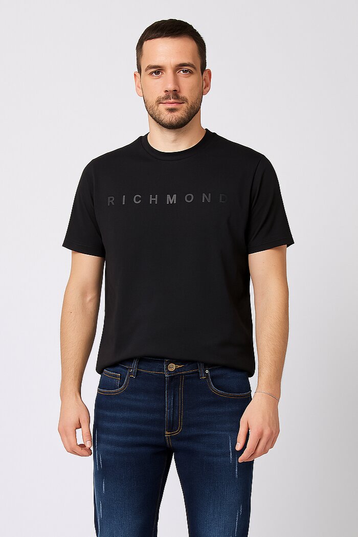 John Richmond t-shirt uomo nera in cotone con stampa logo - NERO | CammarataMode