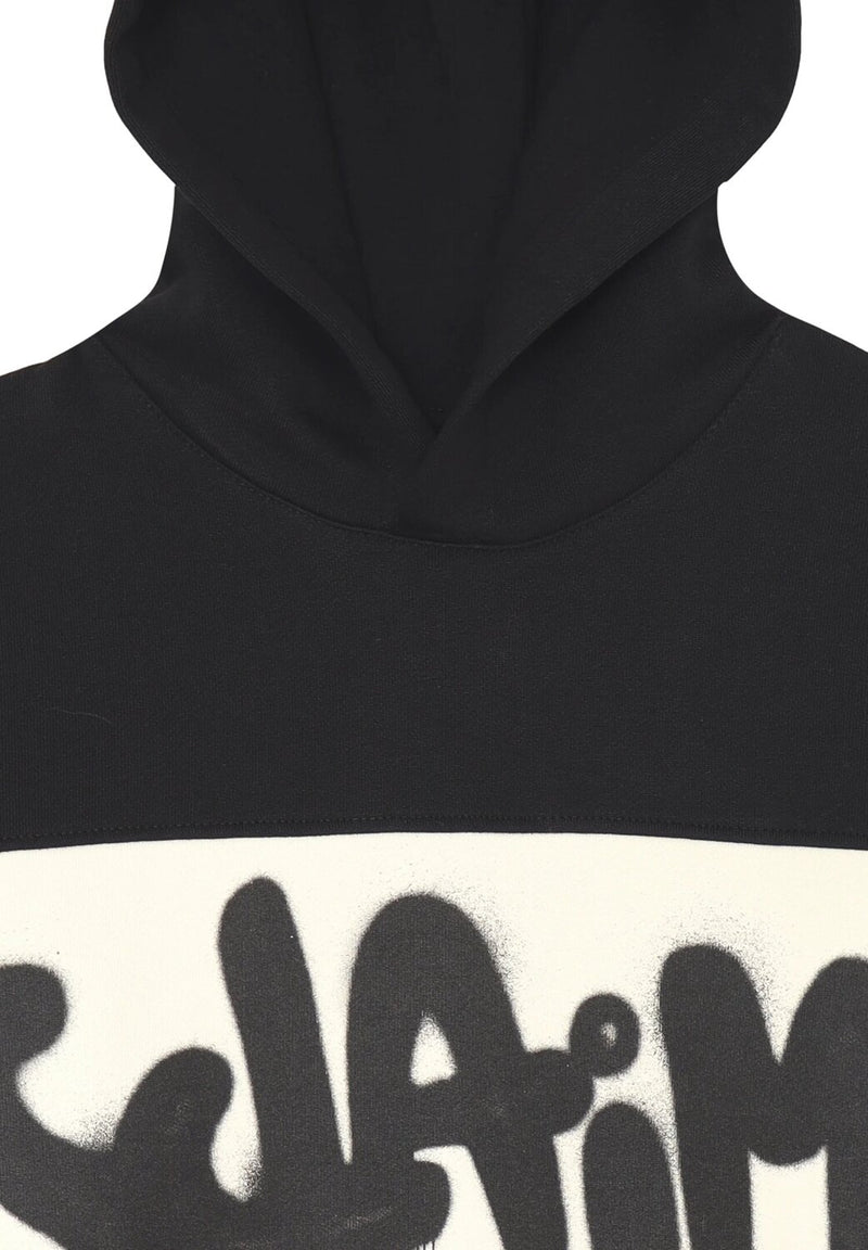 Disclaimer felpa con cappuccio bambino nera banda panna cotone inverno logo nero - NERO | CammarataMode