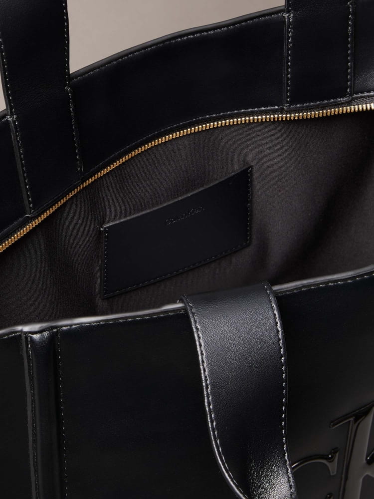 Calvin Klein borsa nera donna in ecopelle shopping logo sul davanti
