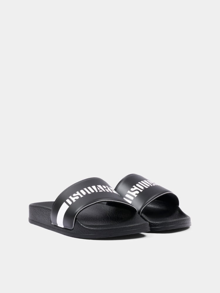Dsquared ciabatte kids/junior nere con logo lettering in contrasto Bambino