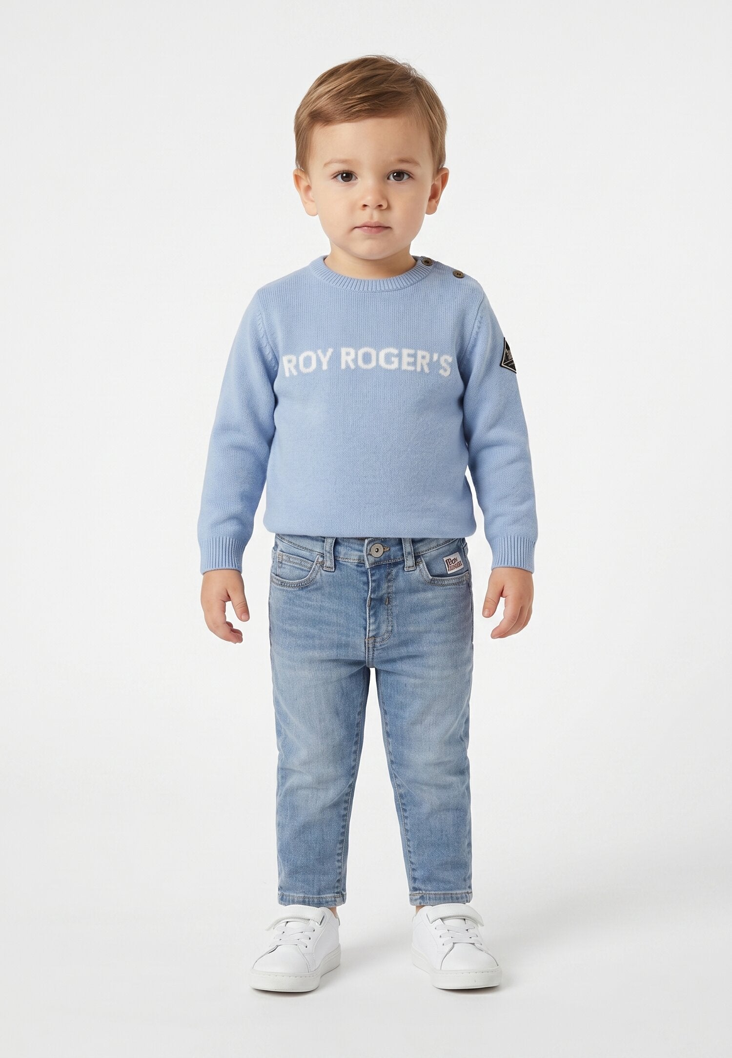 Roy Roger's Maglia Celeste In Cotone Logo Davanti Neonato RG187_