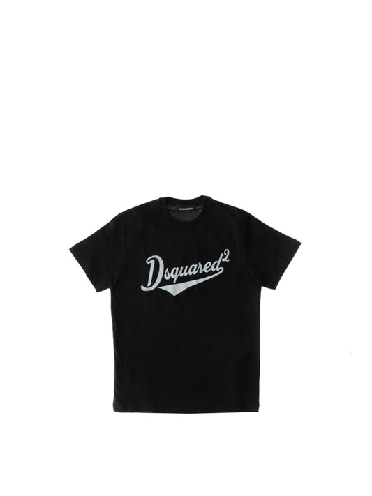 Dsquared t-shirt kids/junior in cotone nero girocollo con logo stampato in corsivo Bambino