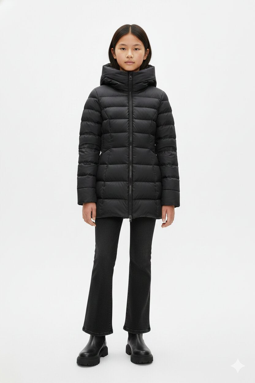 Peuterey Giubbotto Nero Bambina In Nylon Con Cappuccio Invernale AI25