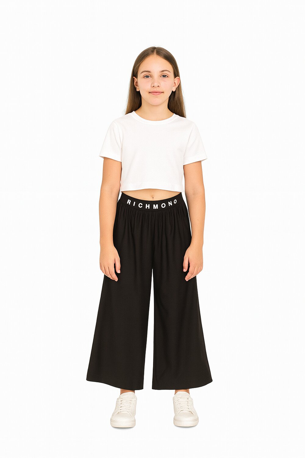 John Richmond pantaloni bambina neri 2-16 anni ampi logo elastico