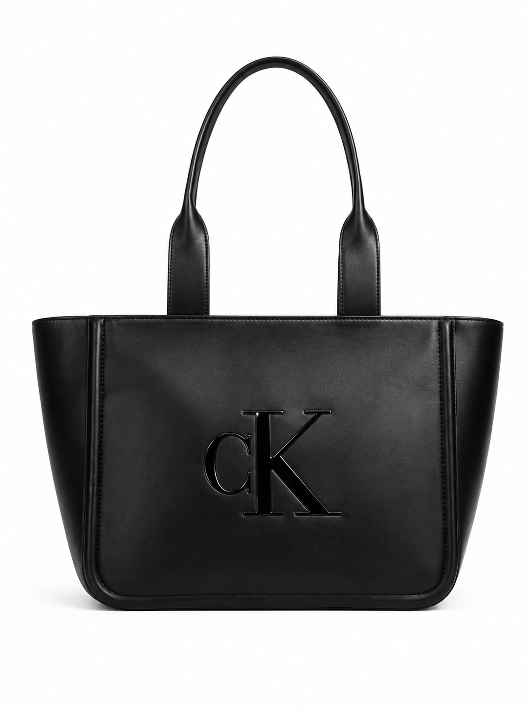 Calvin Klein borsa nera donna in ecopelle shopping logo sul davanti
