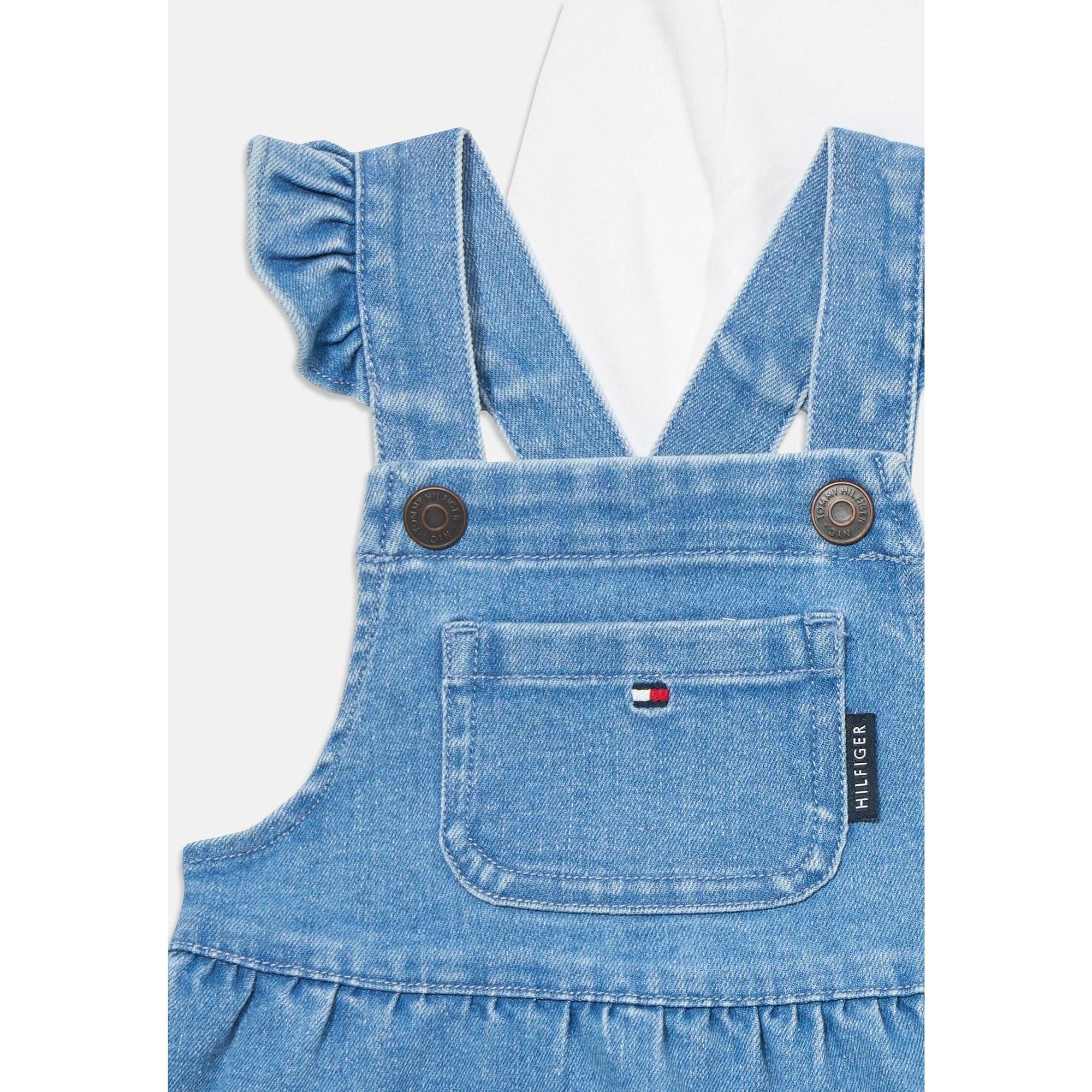 Tommy Hilfiger Set Salopette Bambina In Cotone Maniche Lunghe Passeggio PE26