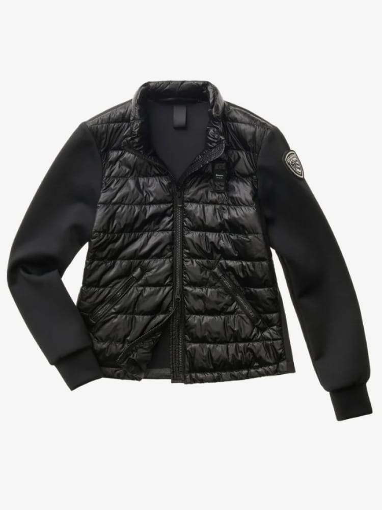 Blauer giubbotto donna haskel nero con maniche scuba e patch logata con strass Donna