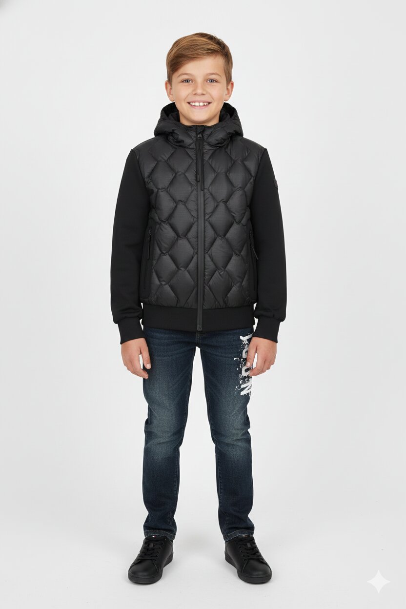 Peuterey Giubbotto Nero Bambino In Nylon Con Cappuccio Sportivo AI25