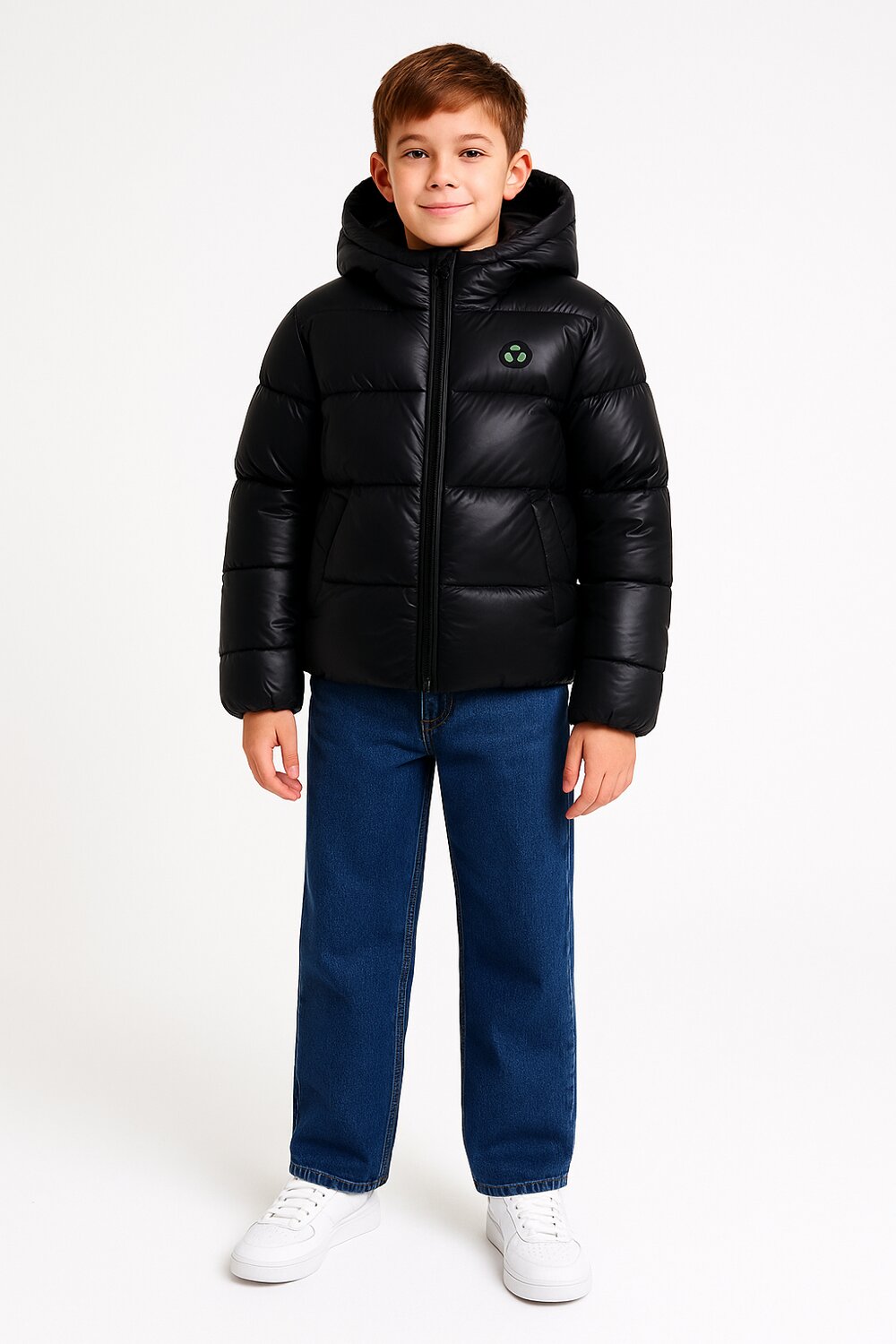 Peuterey piumino invernale bambino nero imbottito in piuma con cappuccio