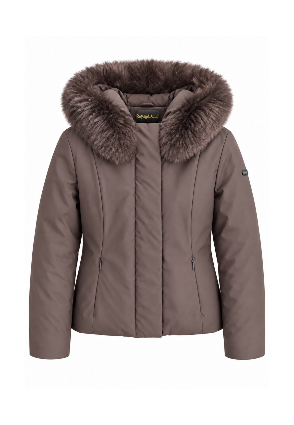 REFRIGIWEAR GIUBBOTTO MARRONE CORTO CON PELLICCIA E CAPPUCCIO Donna SHORT LADY TECH FUR JACKET.MARRO_