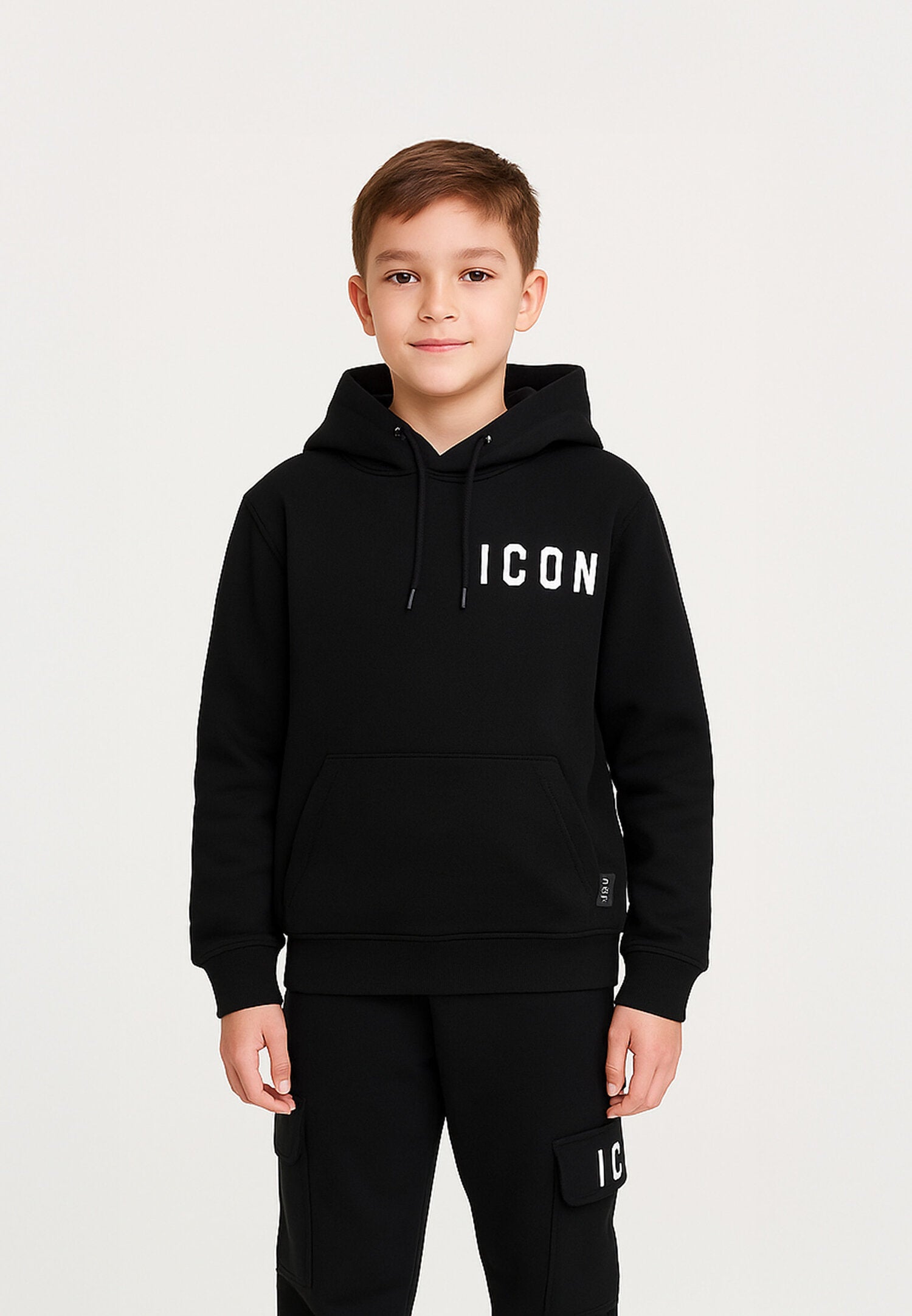 Icon Felpa Nera Bambino In Cotone Con Cappuccio Autunnale AI25