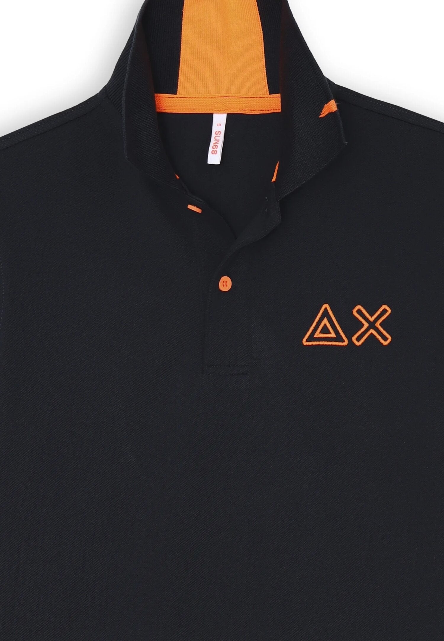Polo blu Sun68 bambino in cotone con ricami arancioni e maniche corte | CammarataMode