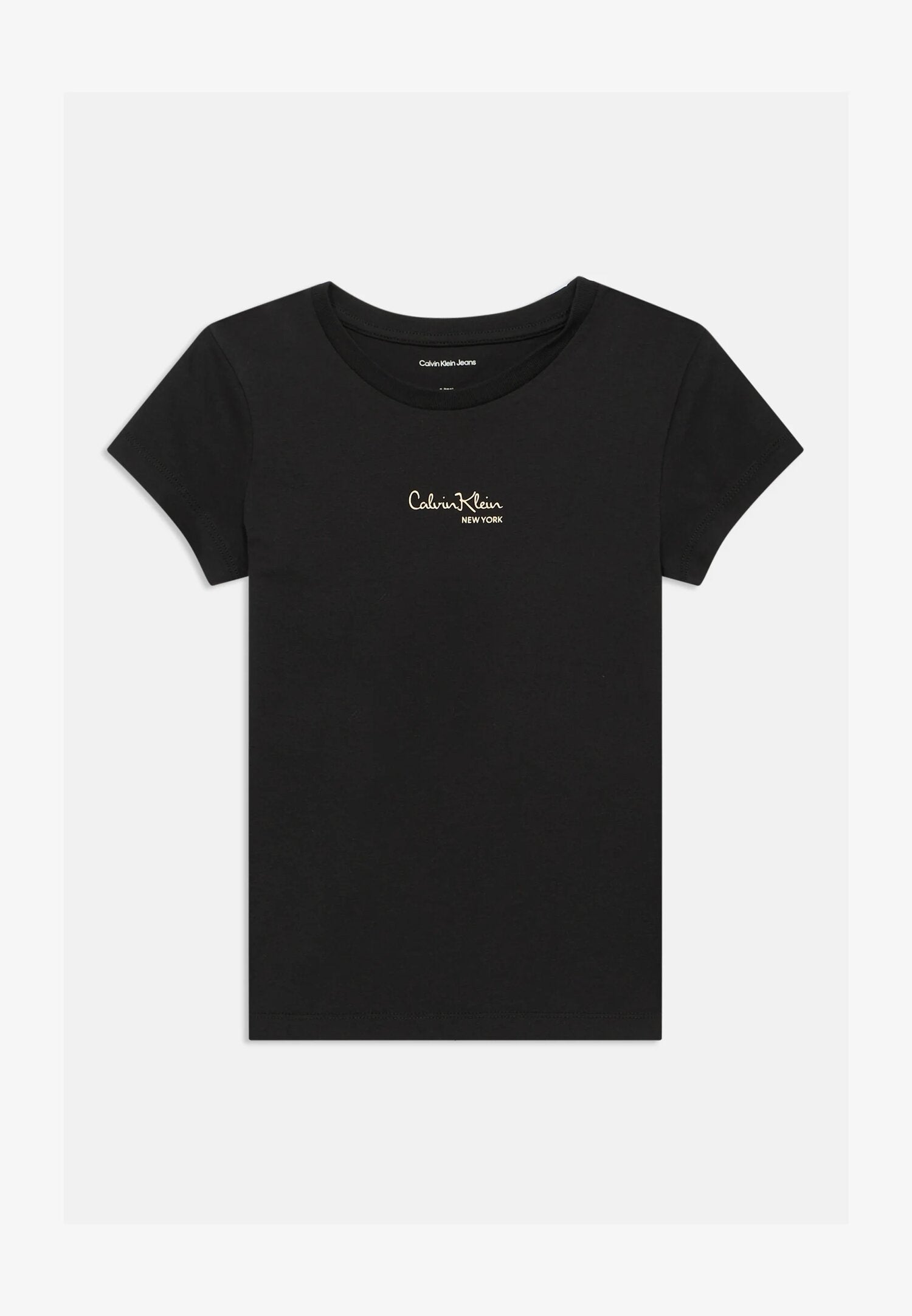 Calvin Klein Tshirt Nera Bambina In Jersey Maniche Corte Scuola PE26