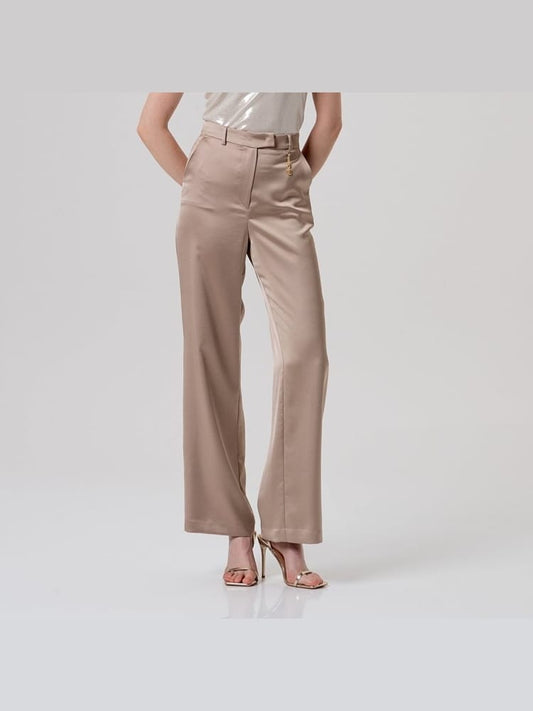 Fracomina pantalone flare a palazzo in raso beige