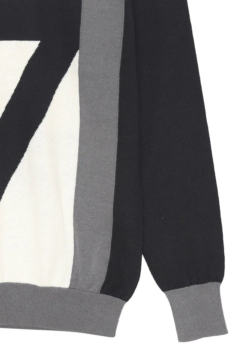 John Richmond maglione rasato uomo nero in cotone e lana con maxi logo