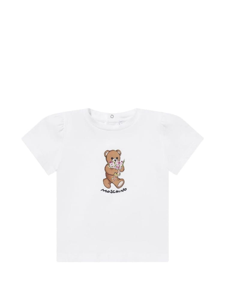 Moschino t-shirt infant in cotone bianco con stampa teddy Bambina