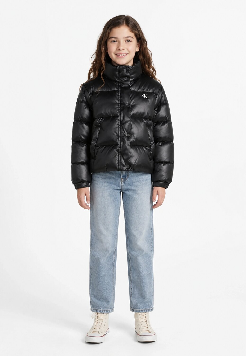 Calvin Klein Giubotto Nero Lucido Con Logo Bambina LVCKTJM01GBEH_