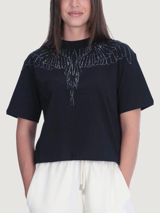 Marcelo Burlon tshirt nera donna logo con strass