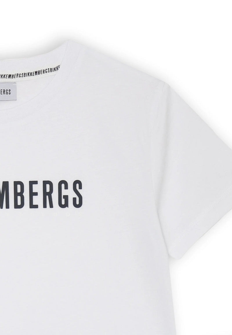 Bikkembergs set bambino t-shirt off white logo e shorts blu stampa laterale - BIANCO | CammarataMode
