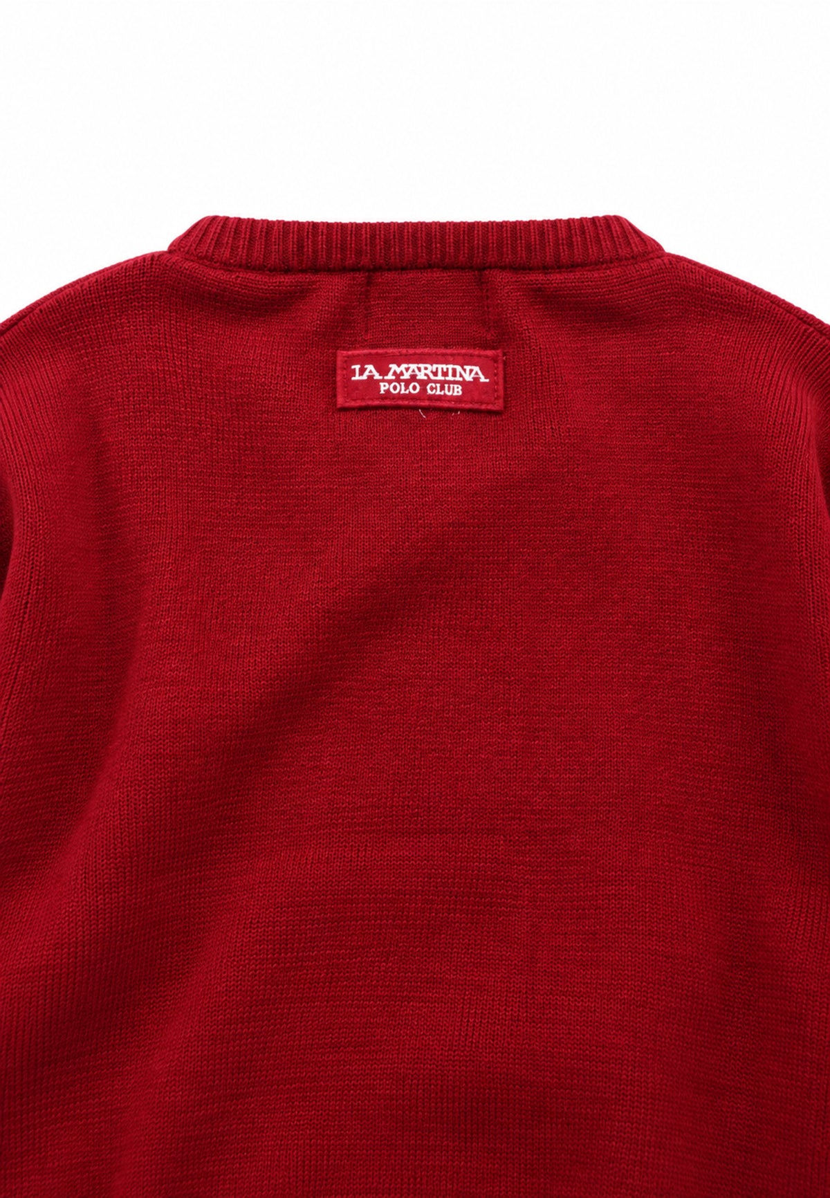 LA MARTINA maglia bordeaux in lana rasata logo ricamo a girocoillo Bambini e ragazzi mab0146.bordeaux_