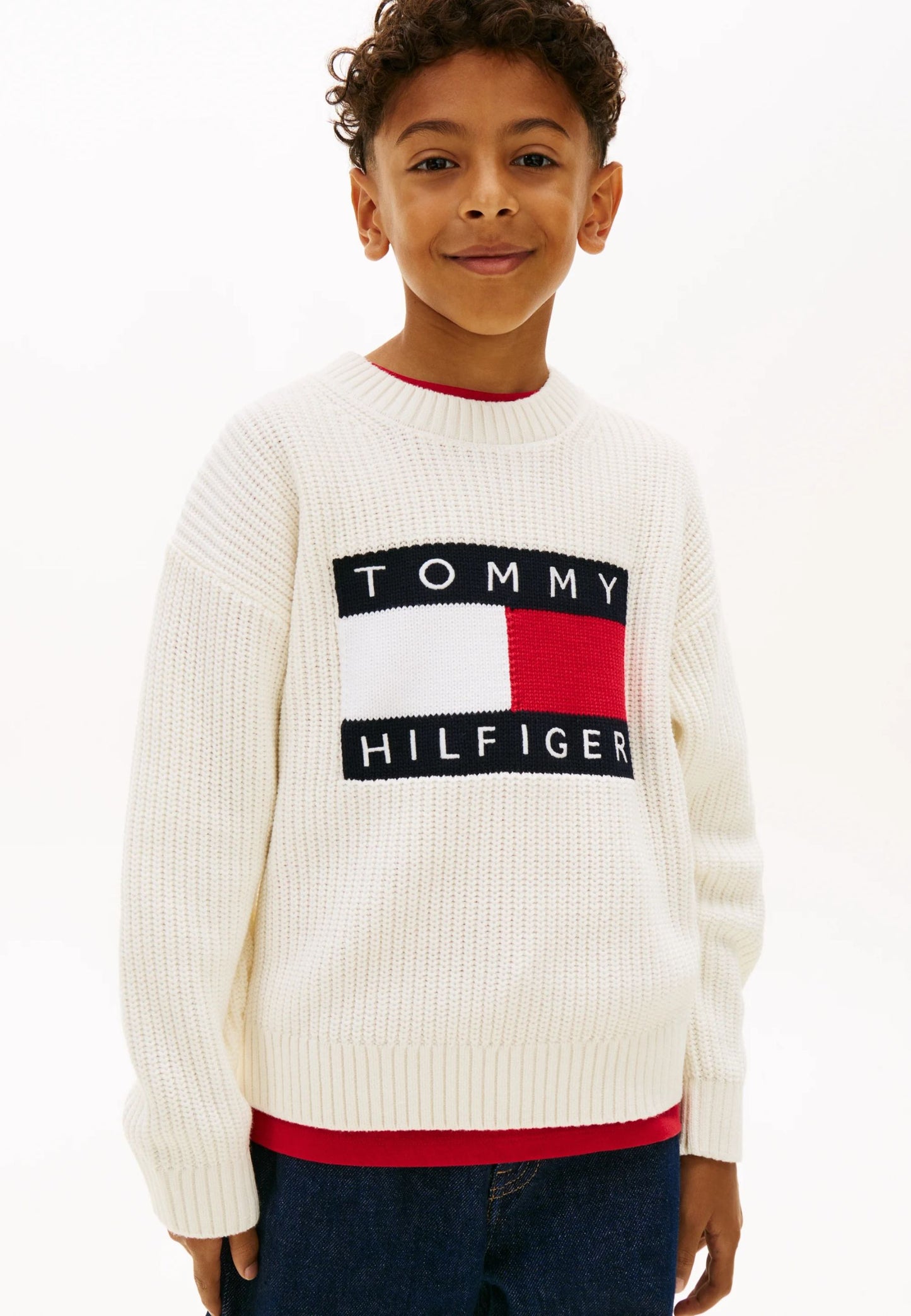 TOMMY HILFIGER Maglia bambino panna con logo bandiera a girocollo Bambini e ragazzi KB0KB10071YA8_