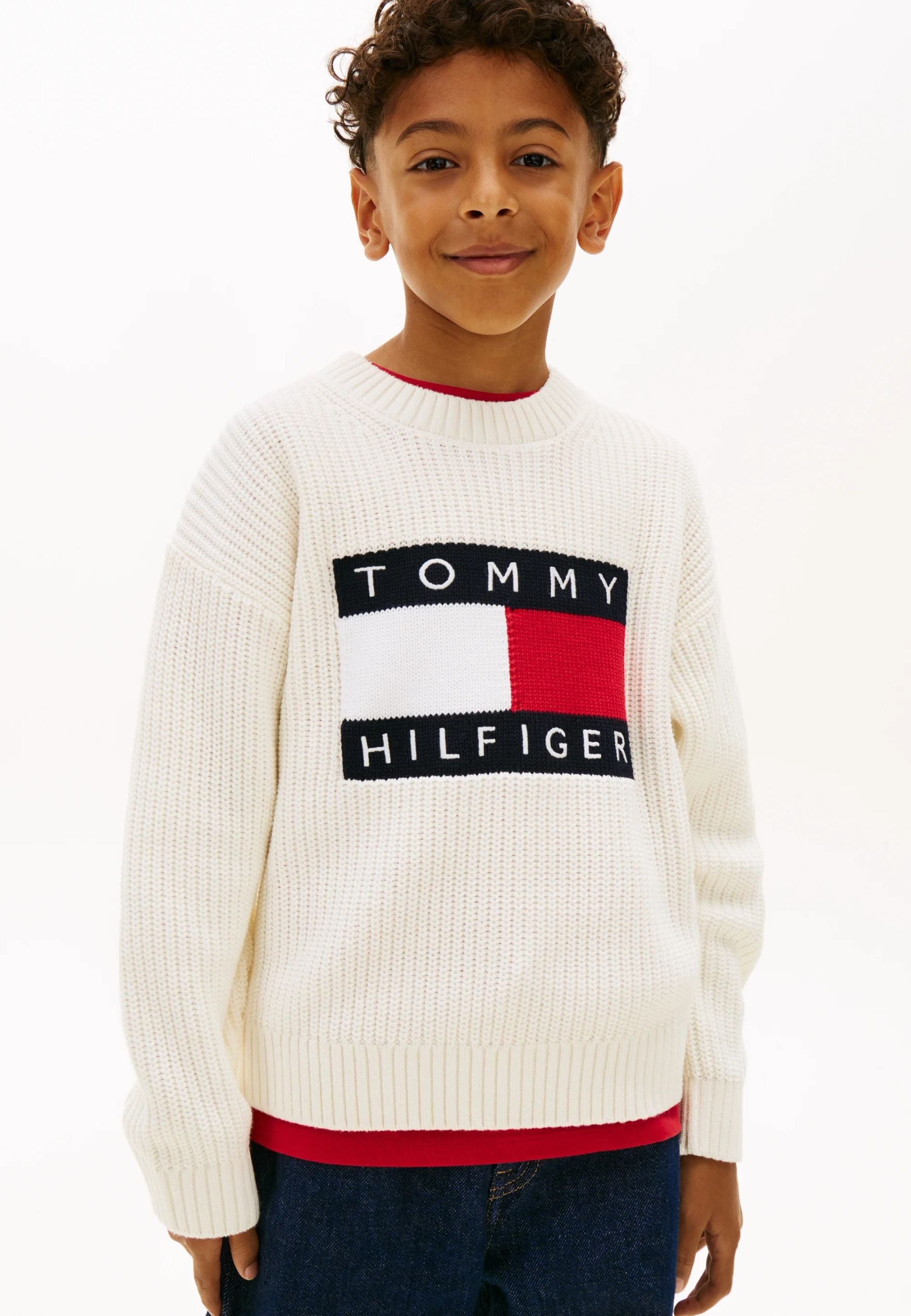 TOMMY HILFIGER Maglia bambino panna con logo bandiera a girocollo Bambini e ragazzi KB0KB10071YA8_