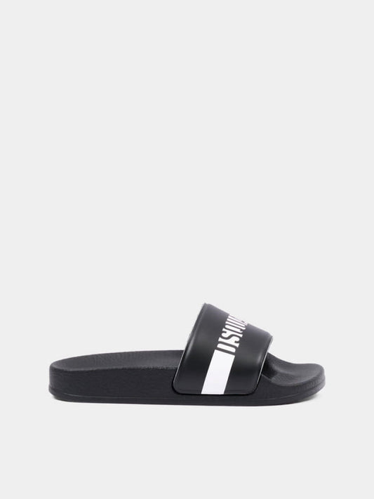 Dsquared ciabatte kids/junior nere con logo lettering in contrasto Bambino