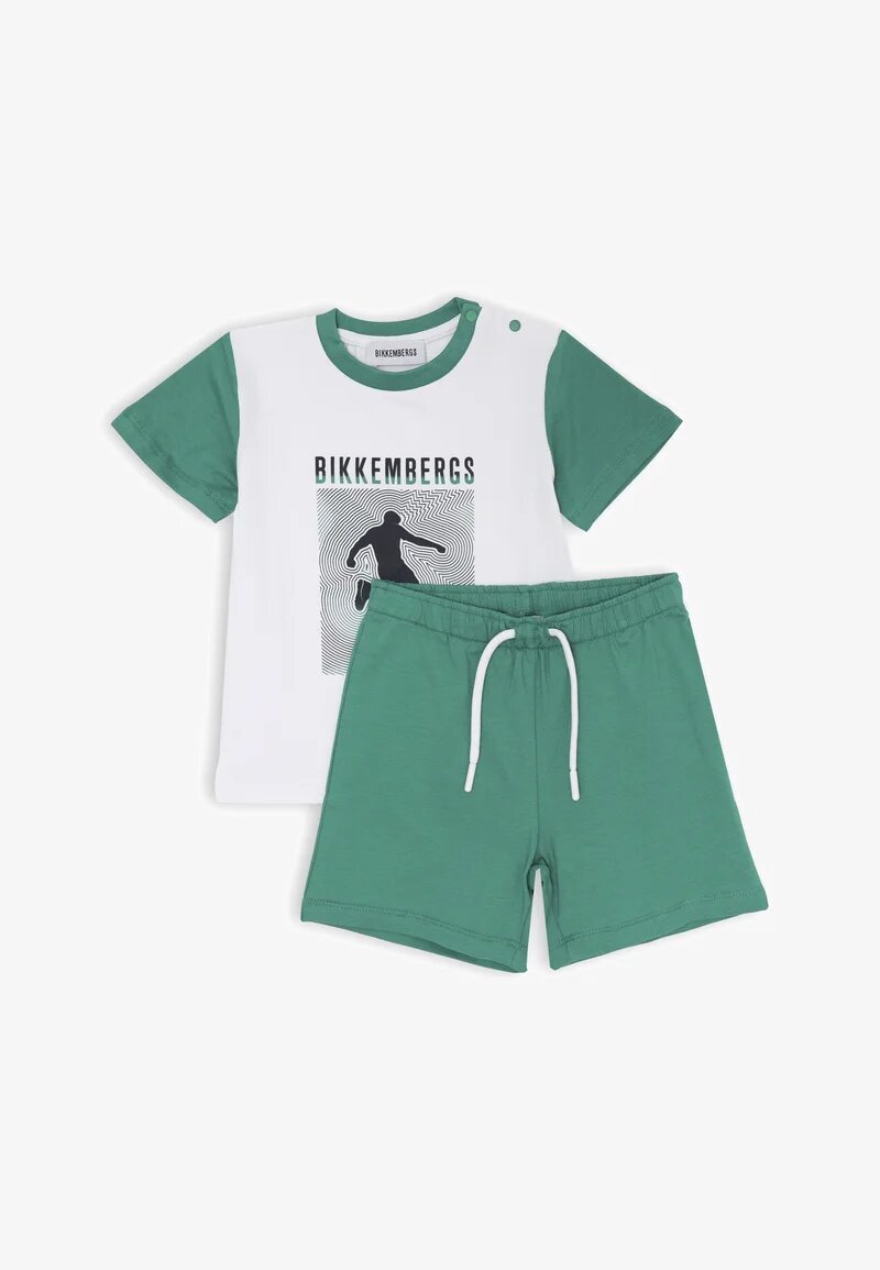Bikkembergs set children's white t-shirt print and green shorts cotton jersey | CammarataMode