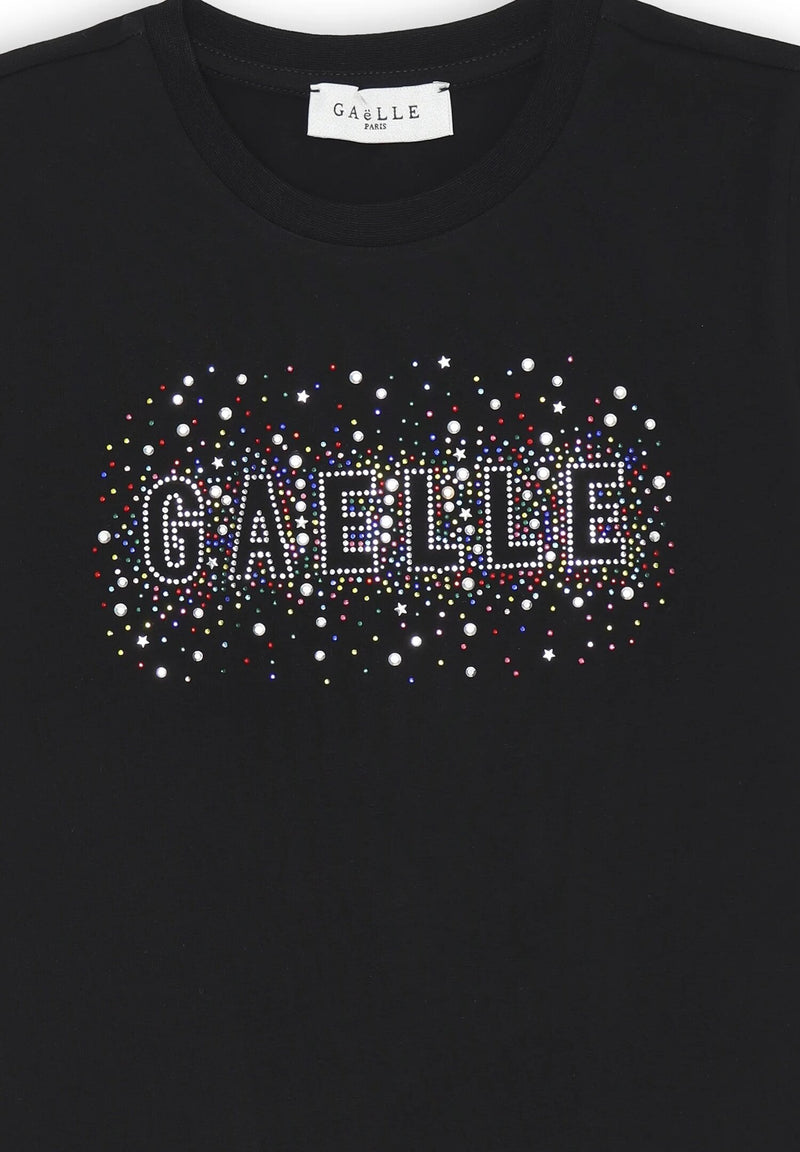 Gaelle Paris - T-shirt nera con strass bambina ragazza - NERO | CammarataMode