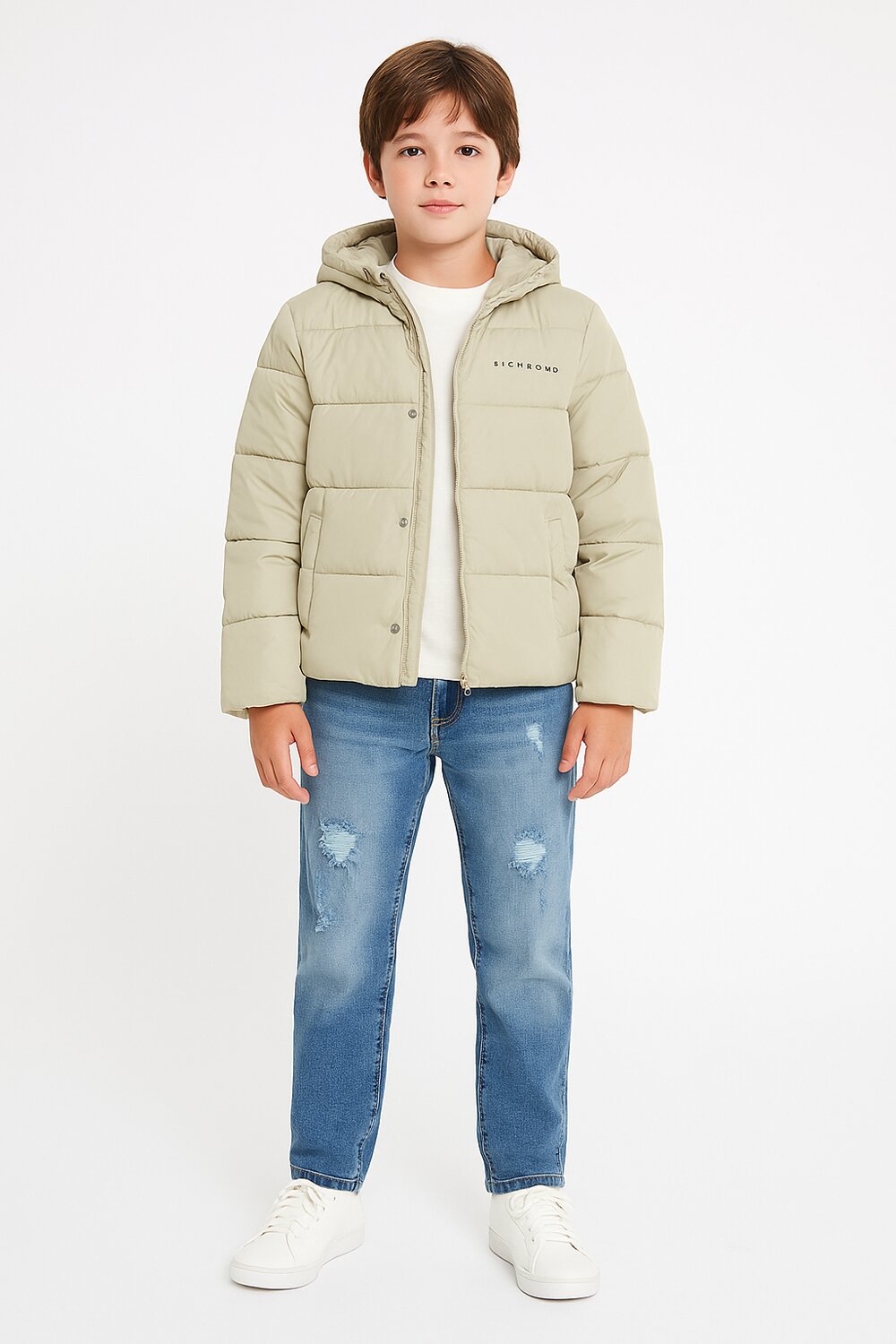 John Richmond Giubbotto Bomber Beige Bambino In Poliestere Con Cappuccio AI25