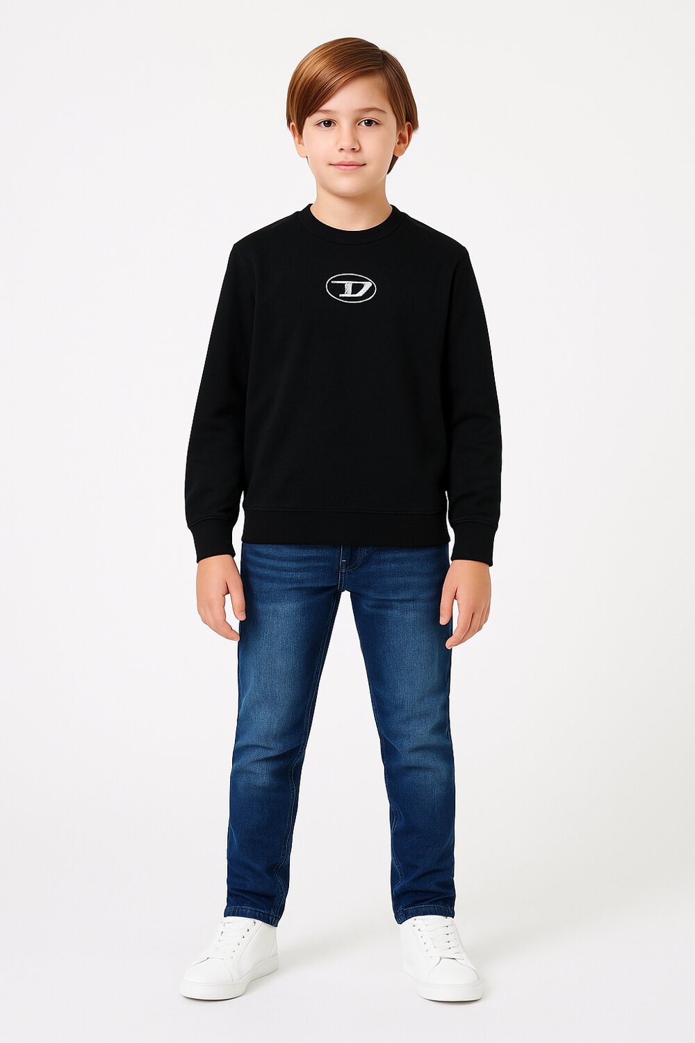 Diesel felpa bambino ragazzo nera girocollo cotone logo stampato