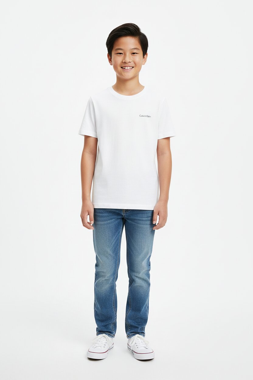 Calvin Klein Tshirt Bianca Bambino In Jersey Maniche Corte Quotidiano PE26