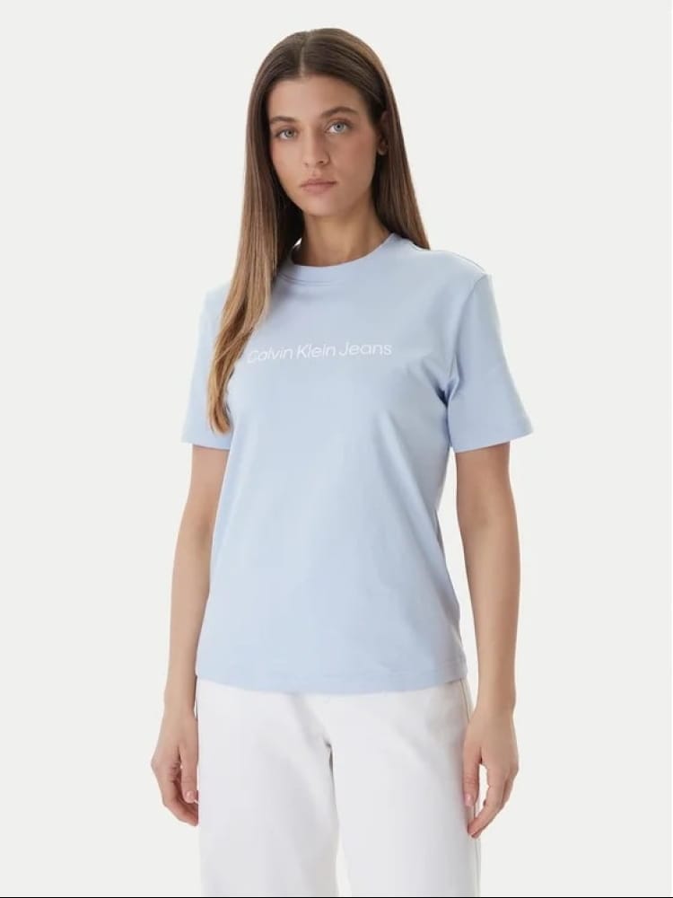 Calvin Klein tshirt celeste donna logo lettering