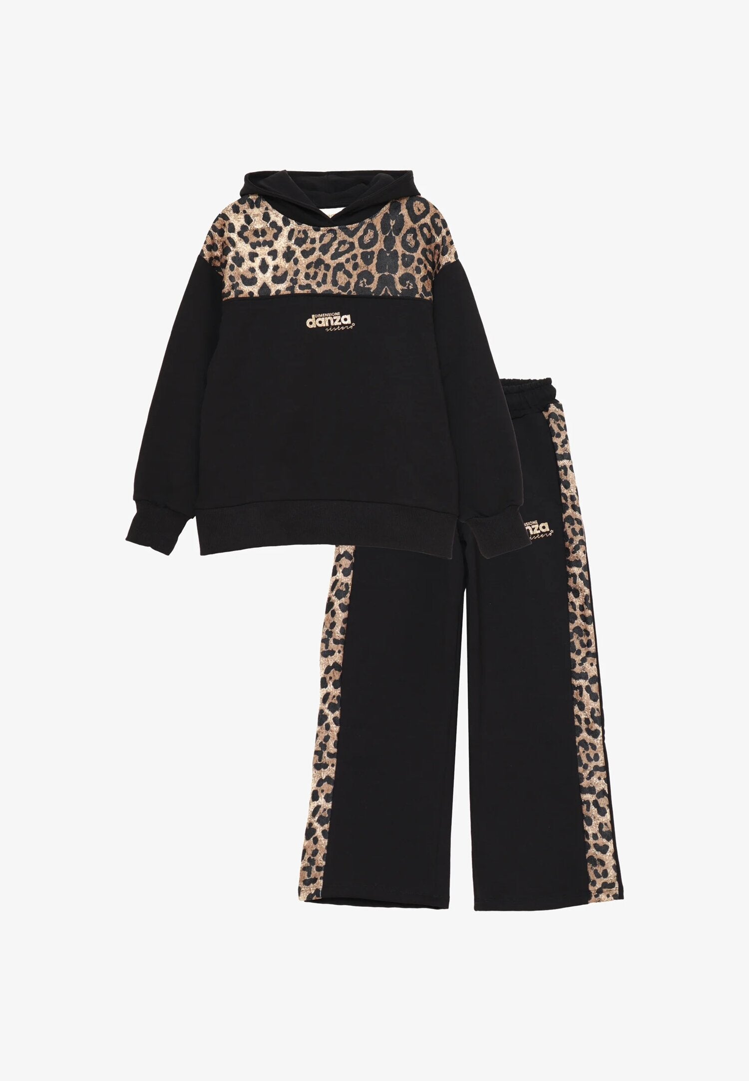 Dimensione Danza Tuta Nero Bambina Fantasia Leopardato In Cotone Con Cappuccio