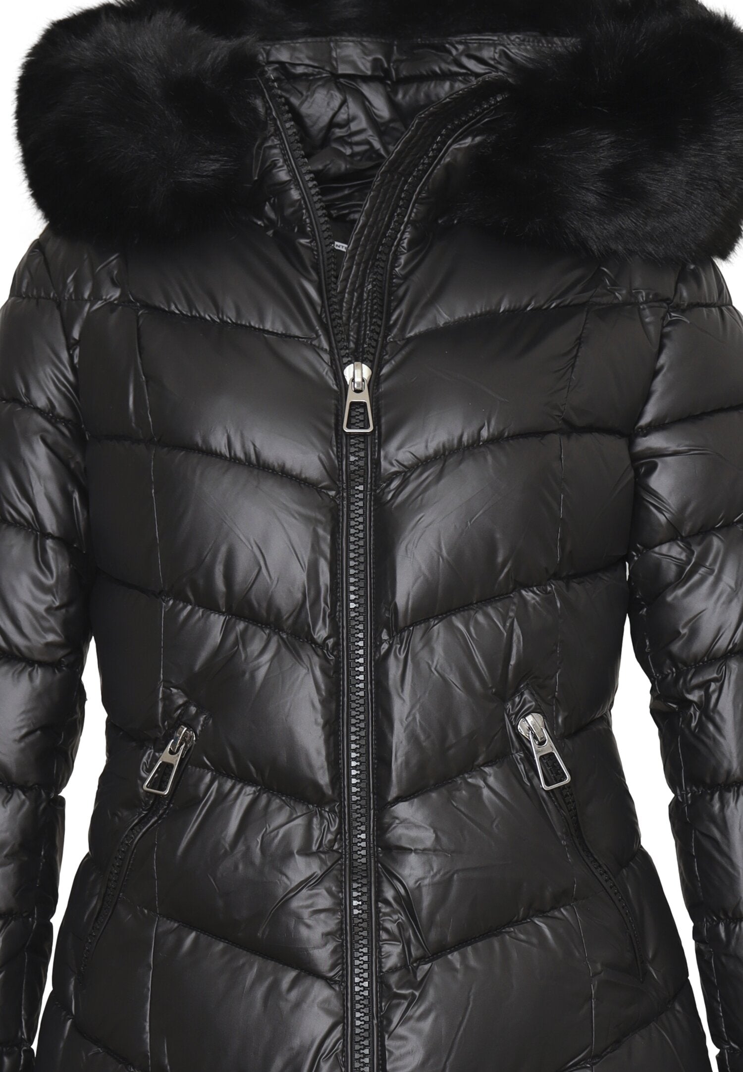 Monte Cervino Giubbotto Nero Donna In Nylon Con Pelliccia Invernale AI25