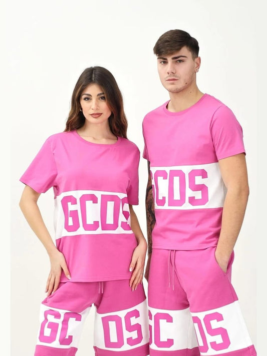 Gcds tshirt fucsia donna unisex maxi logo