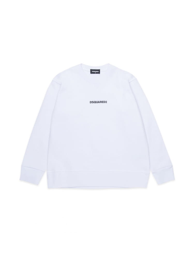 Dsquared felpa kids-junior girocollo bianca con mini logo centrale Bambino