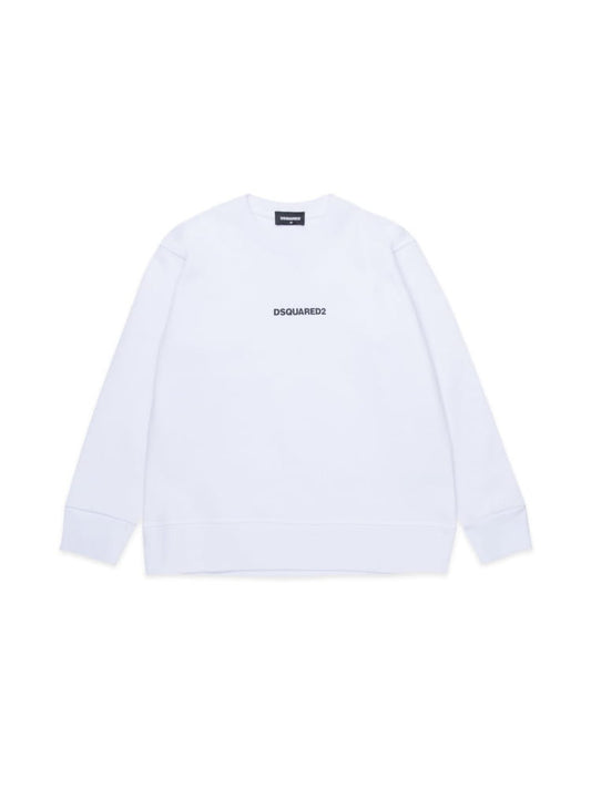 Dsquared felpa kids-junior girocollo bianca con mini logo centrale Bambino