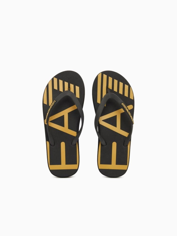 Emporio Armani infradito beachwear uomo nera e oro con logo Uomo