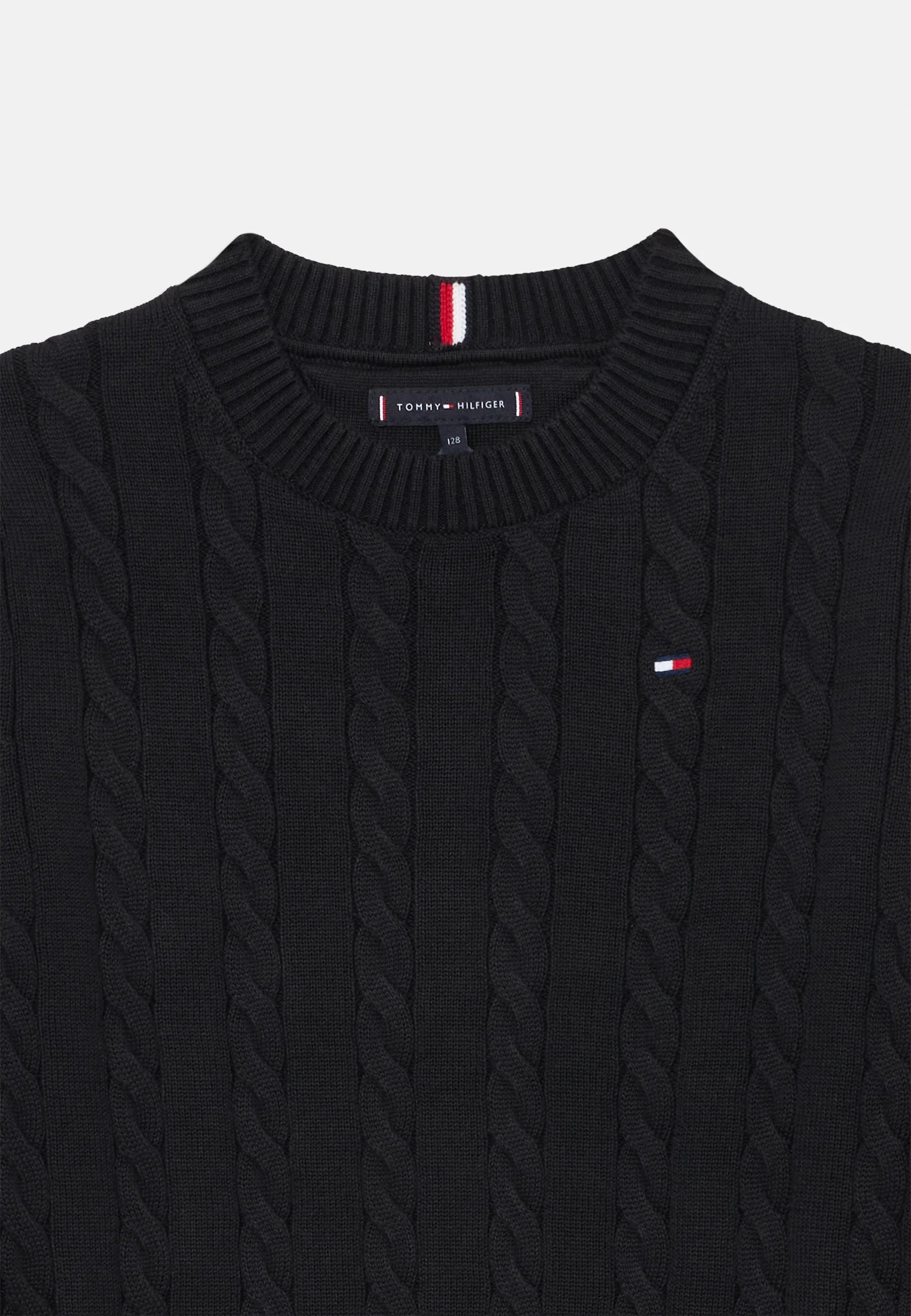 TOMMY HILFIGER maglione nero intrecciato logo piccolo Bambini e ragazzi KB0KB09753BDS_