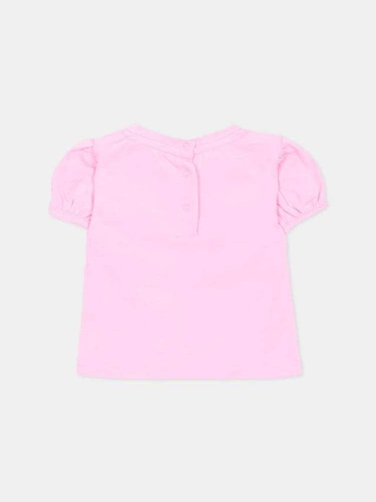 Moschino t-shirt infant in cotone rosa con logo cuore teddy Bambina