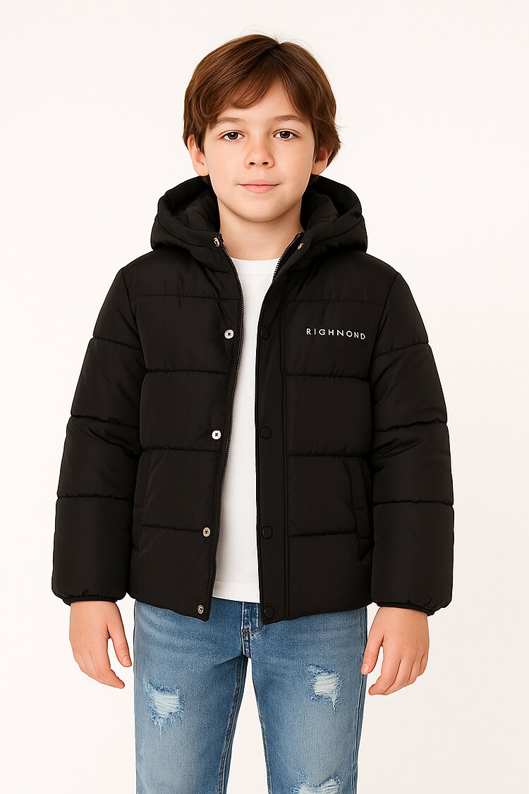 John Richmond Giubbotto Bomber Nero Bambino In Poliestere Con Cappuccio Scuola