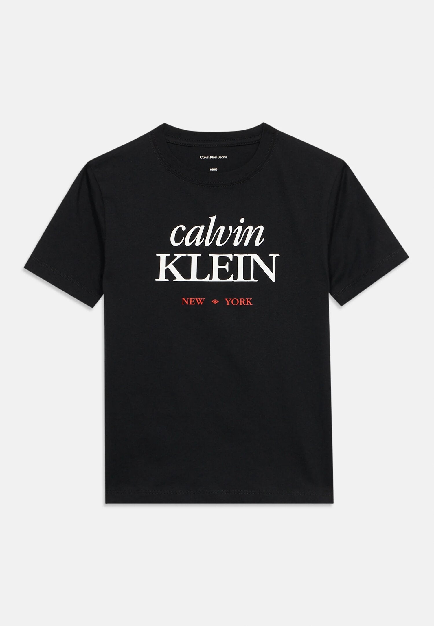 Calvin Klein Tshirt Nera Con Logo In Corsivo Bianco Bambino LVCKSJA07BBEH_