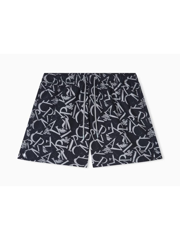Emporio Armani costume da bagno boxer uomo nero con logo all over Uomo