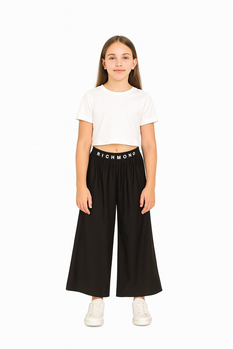 John Richmond pantaloni bambina neri 2-16 anni ampi logo elastico - NERO | CammarataMode
