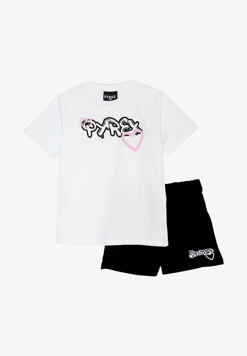 Completo Pyrex bambina bianco - T-shirt & short primavera 25 - BIANCO | CammarataMode
